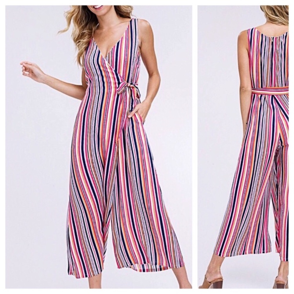 Striped wrap jumpsuit - Picture 3 of 5